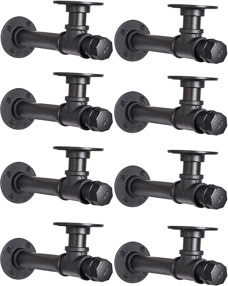 YCCO Pipe Shelf Bracket 7.8 inch 8 Pack Industrial DIY L Pipe Shelf Bracket for 7""-14"" inch Wood Floating Shelf Vintage Look Rustic Home Pipe Decor, Included Accessorie - Image 1
